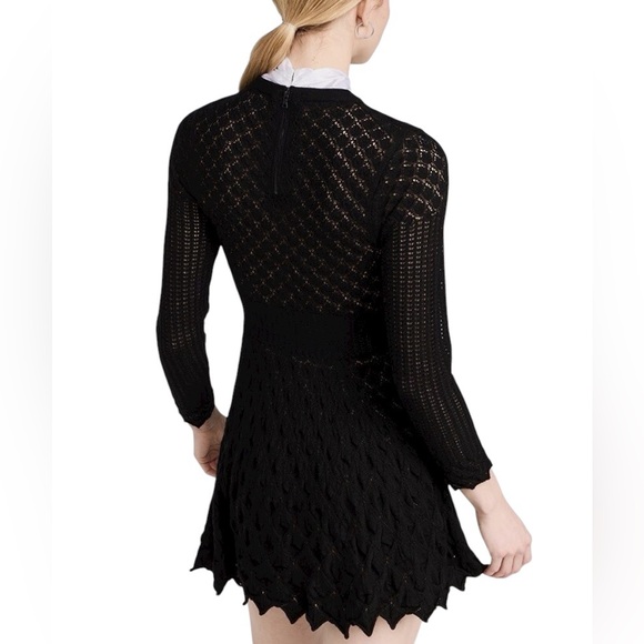 NWT Alice + Olivia Gin Pointelle Lace Knit Dress With Bow In Black Size S - Picture 5 of 12